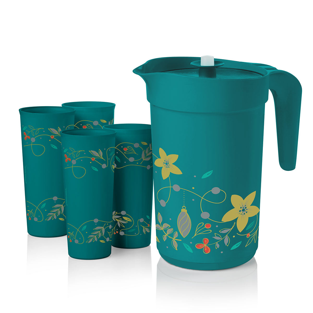 Holiday Holly Pitcher & Tumbler Set | Festive Drinkware Set