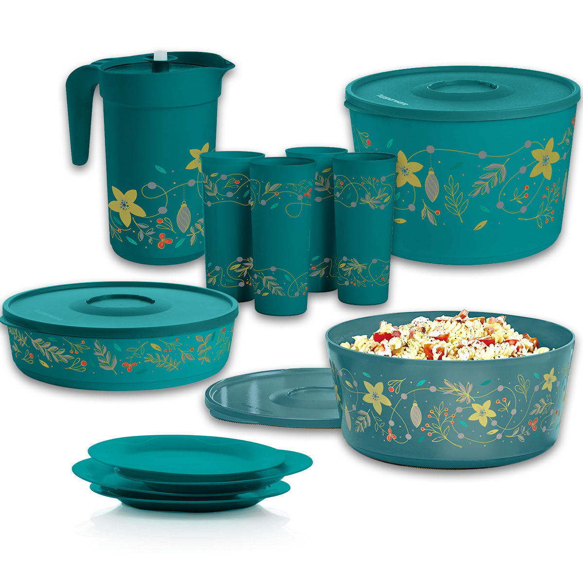 Holiday Holly Serving Set | Bowls, Plates, Tumblers & Pitcher